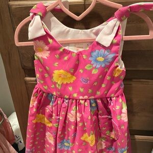 Handmade Floral Pink Dress with Bow Accents and matching hat